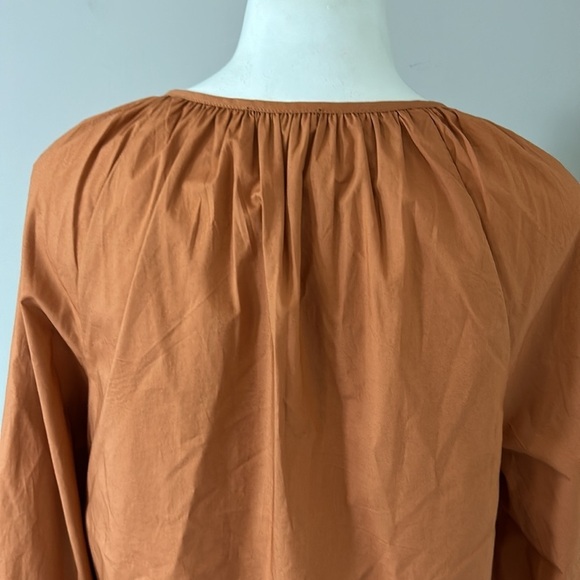 J Crew Tie sleeve button front cotton poplin top Orange Fall Relaxed Sz M NEW - Picture 7 of 13